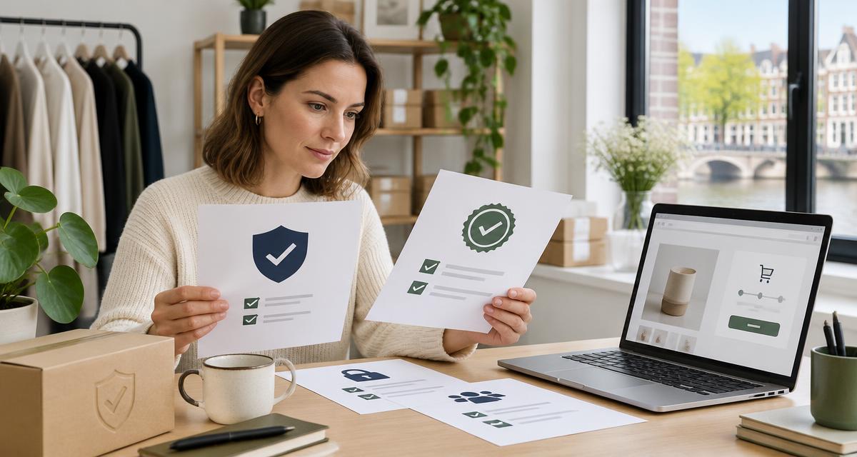 Webshopeigenaar vergelijkt keurmerkcertificaten, controles en vertrouwenssignalen voor haar webwinkel