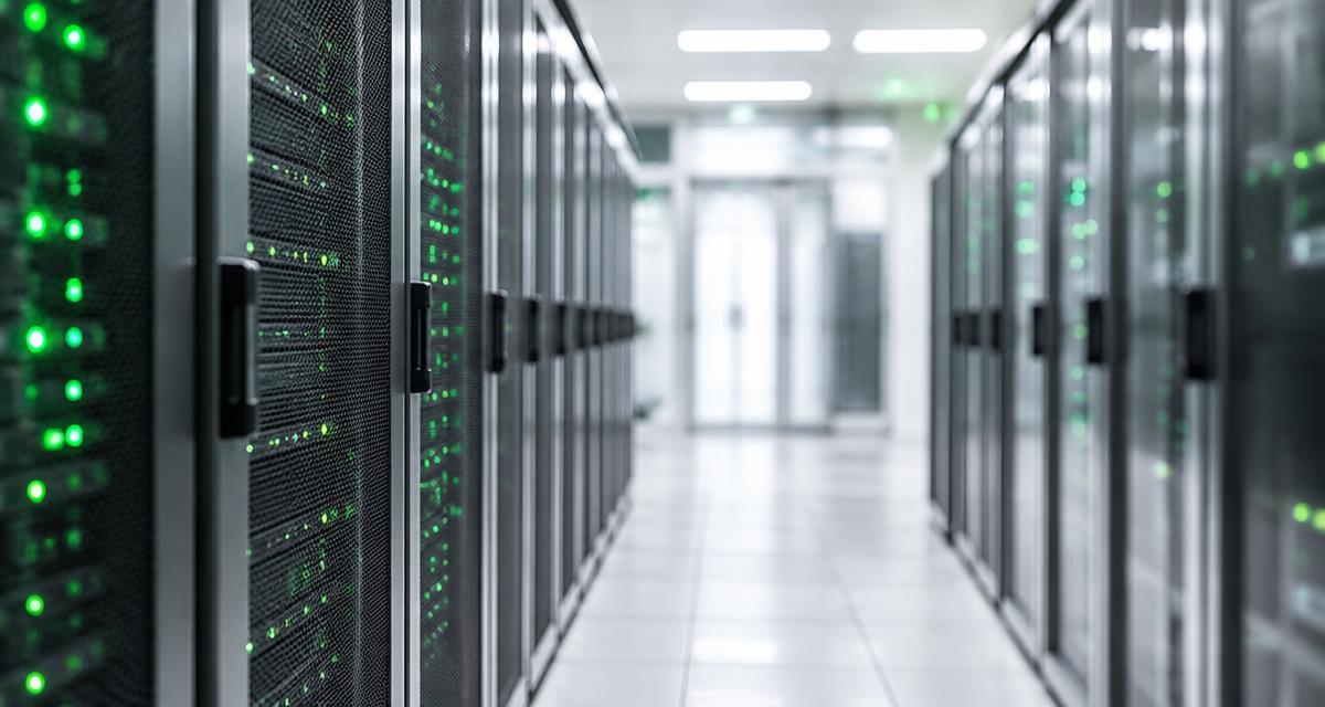 Gang in een modern datacenter met serverkasten en groene statuslampjes